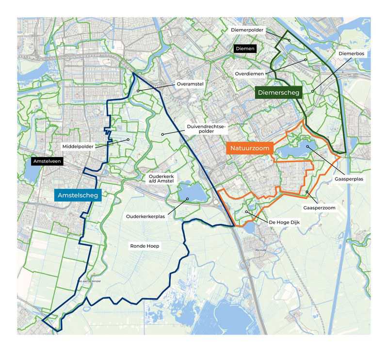 2023 - plattegrond deelgebieden Groengebied Amstelland // kaart_deelgebieden_groengebied_amstelland_def.jpg (76 K)